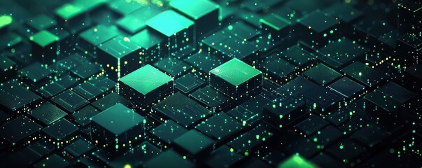 Poster - Black and green futuristic electronic circuit board with glowing lights creating a tech-inspired background