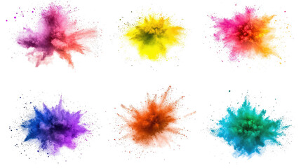 Poster - Rainbow Powder Paint Explosions on White Background Generative AI