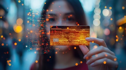 Poster - Close-up portrait of a person interacting with futuristic digital interfaces, showcasing innovation and technology