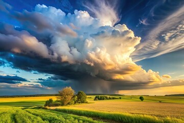 Summer countryside landscape with dramatic thundercloud