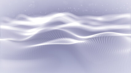 Fototapete - Particles white wave Cyber technology background loop. Abstract seamless animation of mesh glowing dots digital luxurious wave particles flows background, Motion of digital data flow.