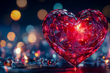 Poster - The glowing crystal heart radiates warmth and beauty, surrounded by a blur of vibrant, colorful lights that create a magical nighttime ambiance