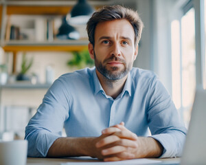 portrait of a young bearded man being interviewed