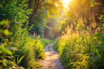 Wall Mural - Sunlit path through greenery