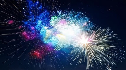 Aufkleber - Colorful fireworks explode in the night sky, lighting up with red, white, and blue bursts. Perfect for celebrations like the fourth of july or new year's eve. Mesmerizing and magical