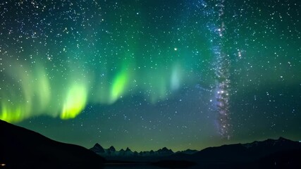 Aufkleber - Vivid northern lights dancing over a mountain range, creating a breathtaking spectacle of color and light against the starry night sky