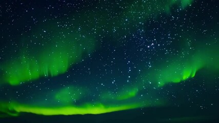 Aufkleber - Mesmerizing green and purple aurora borealis swirls dance across the night sky, illuminating with vibrant colors and twinkling stars, evoking wonder and enchantment in a breathtaking cosmic scene