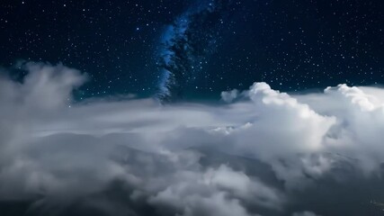 Aufkleber - The night sky shines with the milky way above clouds, stars twinkling in a serene atmosphere of wonder and peace