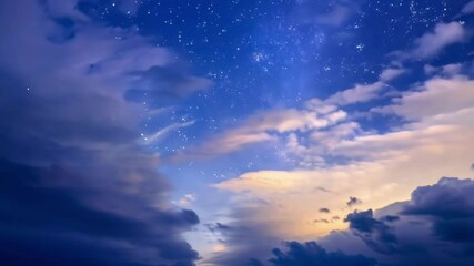 Aufkleber - The milky way galaxy is shining through dramatic clouds at night. The sky is full of stars, and the clouds are lit from below by city lights