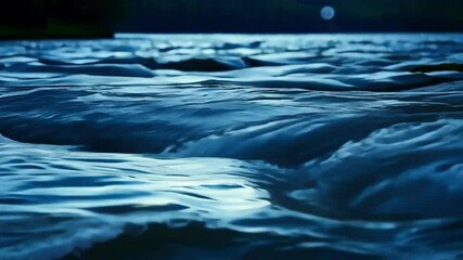 Poster - Flowing dark blue water under the moonlight creating a beautiful water texture, perfect for backgrounds and designs related to nature, water, and tranquility