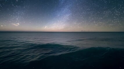 Aufkleber - Gentle ocean waves crash on the shore under a starry night sky, reflecting twinkling stars in dark blue waters for a serene scene of tranquility and peace. Perfect for a peaceful outdoor escape