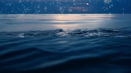 Poster - The dark blue ocean water reflects the twilight sky, creating a mysterious and magical atmosphere. The serene scene evokes calmness and peacefulness, ideal for adding ethereal beauty to any project