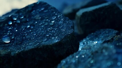Aufkleber - Water droplets glisten on dark rocks under the full moon, reflecting in the deep blue night sky, creating a serene and peaceful scene