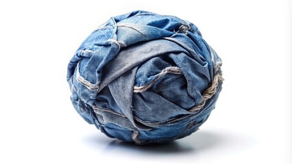 Wall Mural - reflected ball of clothes on white background, jeans, crumpled