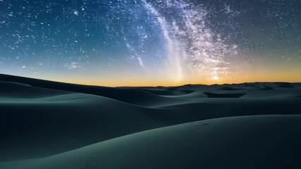 Aufkleber - The milky way galaxy is shining brightly over sand dunes in the desert, illuminating the landscape with its ethereal glow as the sun sets