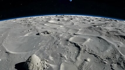 Aufkleber - Desolate yet beautiful landscape is shown as a spacecraft approaches the surface of the moon, with the curvature of the earth visible in the distance