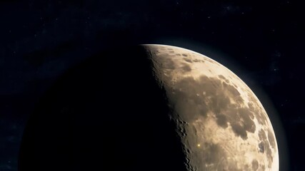 Aufkleber - Breathtaking view of the moon, with its craters and surface details illuminated by the distant sun, creating a stark contrast against the blackness of space