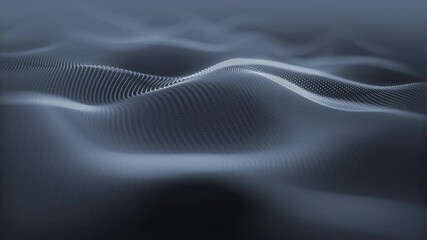Fototapete - Particles dark grey black wave Cyber technology background loop. Abstract seamless animation of mesh glowing dots digital luxurious wave particles flows background, Motion of digital data flow.