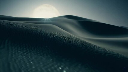 Poster - The moon is shining over the sand dunes in a desert landscape, creating a beautiful and serene atmosphere. The sand is smooth and flowing, creating a sense of peace and tranquility