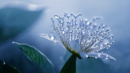 Aufkleber - Delicate white flower with glistening water drops reflects sunlight after rain, adding purity and freshness to the garden scene