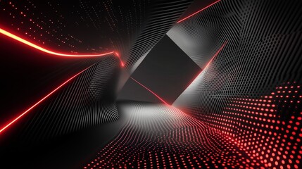 Poster - Dynamic abstract corridor with red light patterns creating a futuristic atmosphere in a dark space