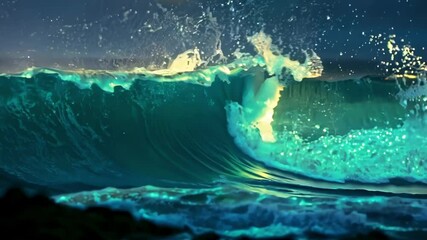 Aufkleber - Stunning sunset wave breaks with turquoise colors, capturing the sea's energy and motion under warm light. Ideal for nature lovers and beach adventurers