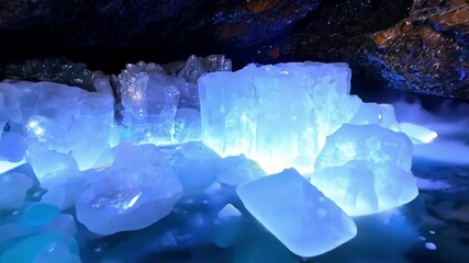 Aufkleber - Discover mesmerizing turquoise and white crystals forming in a mysterious cave, with water flowing around them, creating a captivating underground wonder of natural beauty