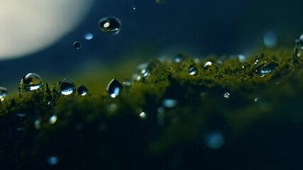 Poster - Sparkling water droplets glisten on lush green moss, creating a captivating display of nature's beauty in this close up shot