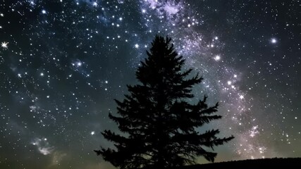 Aufkleber - Lone pine tree is silhouetted against a night sky filled with the stars of the milky way galaxy, creating a sense of awe and wonder
