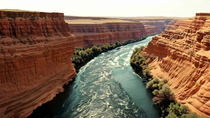 Poster - Breathtaking view of a river carving its way through a dramatic canyon, showcasing the immense power of nature over time
