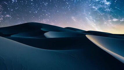 Poster - Breathtaking panoramic view of the desert at night, with countless stars illuminating the sky and casting an ethereal glow on the undulating sand dunes