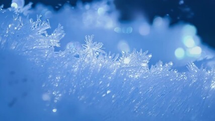 Aufkleber - Sparkling ice crystals glisten on a smooth surface with a blurred blue background, creating a mesmerizing winter wonderland scene