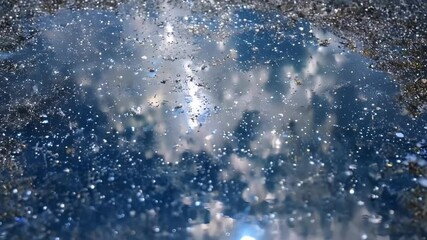 Aufkleber - Tranquil water mirrors vast sky. Fluffy clouds. Forming abstract shapes. Bokeh. Glistening drops sparkle. Creating serene. Captivating display of nature's beauty