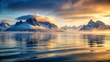 Wall Mural - tranquil arctic landscape with misty mountains and smooth waves