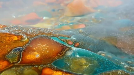 Aufkleber - Colorful resin glistens in sunlight, creating abstract background with vibrant hues of orange, blue, green, yellow, and brown. Close up shot captures beauty, adding artistry to any project