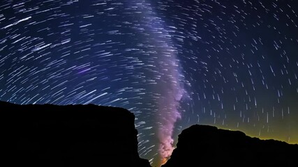 Aufkleber - Mesmerizing night sky with star trails and the milky way over a majestic canyon, capturing cosmic beauty in all its glory