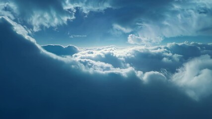 Poster - Stunning blue sky with dramatic clouds and bright sunlight, creating a peaceful and beautiful scene perfect for any background