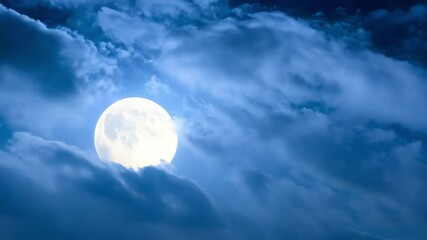 Aufkleber - Bright full moon shines through dramatic clouds on a dark night, creating a serene and tranquil atmosphere