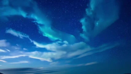 Aufkleber - Vibrant blue night sky is illuminated by a rare display of noctilucent clouds, creating a captivating and ethereal scene