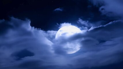 Aufkleber - The bright full moon shines through dark clouds, illuminating the night sky with its celestial light, creating a serene and tranquil atmosphere