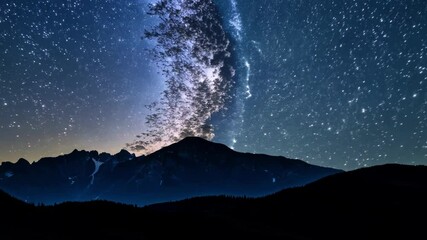 Aufkleber - The majestic milky way rises above a mountain landscape, casting a celestial glow across the night sky, revealing the universe's beauty in a serene scene that inspires awe and wonder