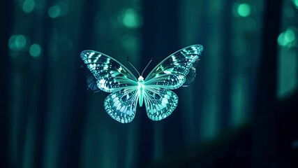 Aufkleber - Glowing butterfly gracefully flutters through a dark forest at night, illuminating the surroundings with magic