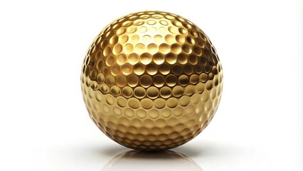Wall Mural - Reflected golden golf ball isolated on white background