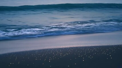 Aufkleber - Gentle waves washing over sandy shore at sunset, creating peaceful atmosphere perfect for relaxation and contemplation. Beautiful seascape ideal for romantic summer evenings by the beach