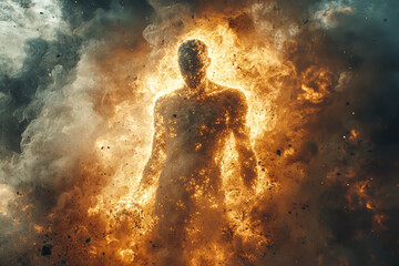 Aufkleber - A being of light forming the first humans from dust, representing the creation of mankind. Concept of creationism.