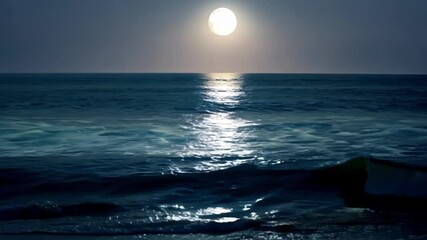 Aufkleber - Bright full moon is illuminating the ocean surface, creating a magical and serene atmosphere. The moonlight reflects on the water, forming a shimmering path that stretches towards the horizon
