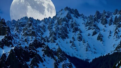 Aufkleber - Stunning winter landscape with a bright full moon shining on snowy mountain peaks, creating a magical and tranquil scene perfect for outdoor adventurers