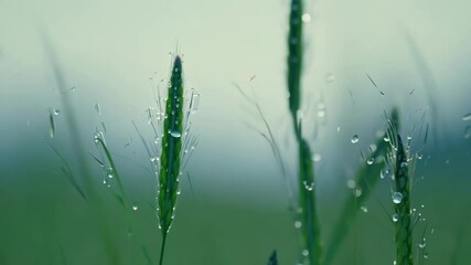 Aufkleber - Close up of green grass glistening with fresh water drops after a rain shower, creating a serene and refreshing atmosphere