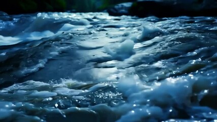 Poster - Rapid river water flows over rocks, creating white rapids with movement and power. Blue waters splash under sunlight, showcasing wild nature in motion