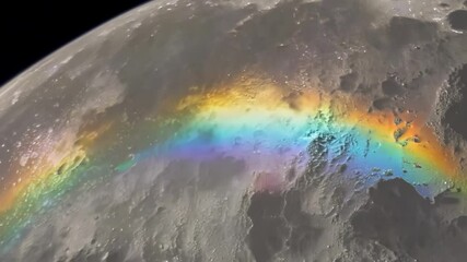Aufkleber - Colorful rainbow shines on the moon's surface in a dark night sky, creating a magical celestial scene